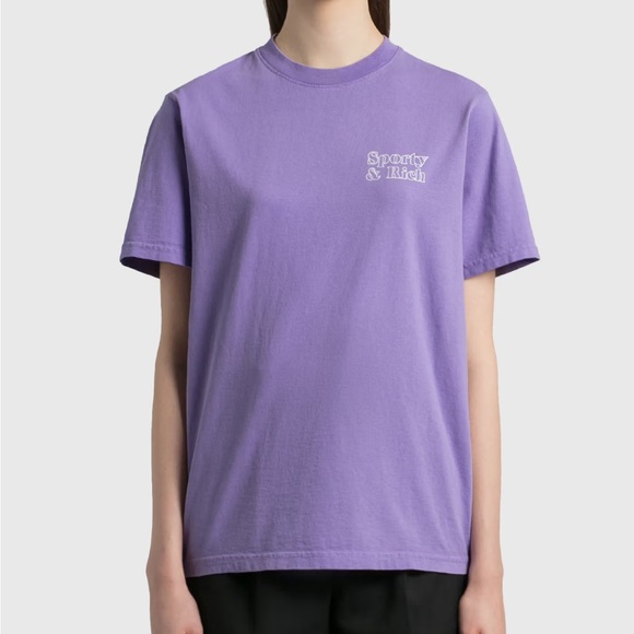 Sporty & Rich Fun Logo TShirt - Lilac/White Print - Picture 2 of 4